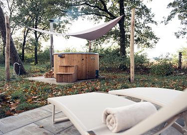 Luxe wellness boslodge met hottub