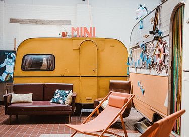 Cozy retro caravan in hostel in Ghent
