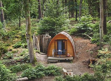 Cozy cottage with outdoor shower in the forest