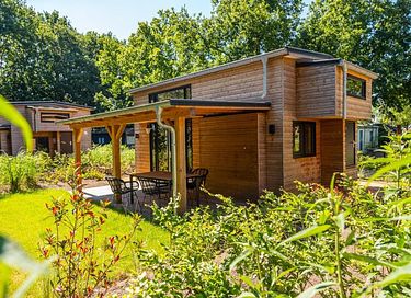 Houten tiny house aan het Veluwemeer