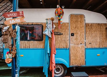 Retro caravan at an indoor campsite