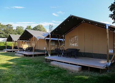 Luxury safari tent with kitchen and bathroom