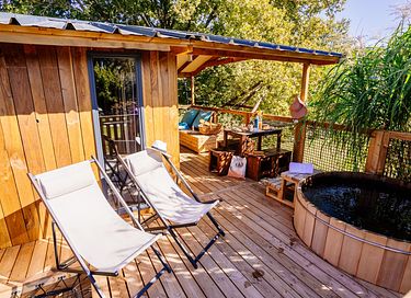 Houten lodge met privé hottub